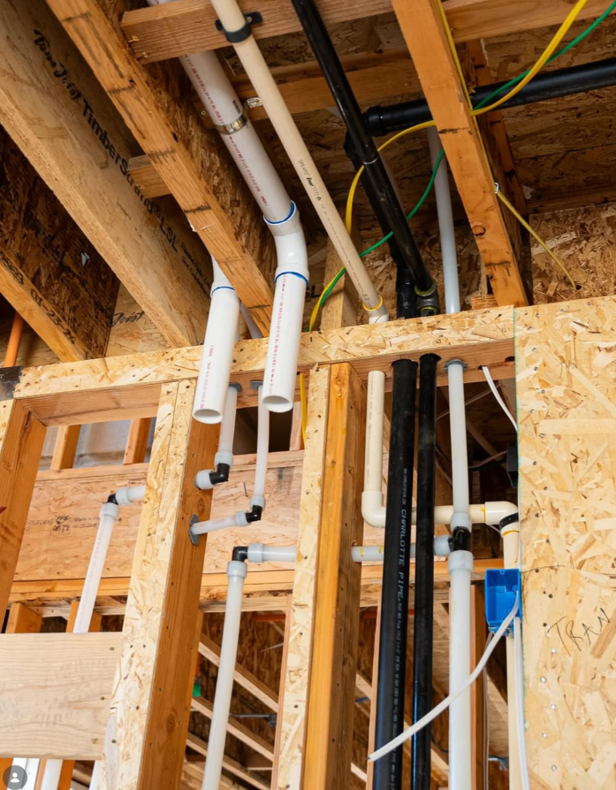 Plumbing installed inside the walls of a new home